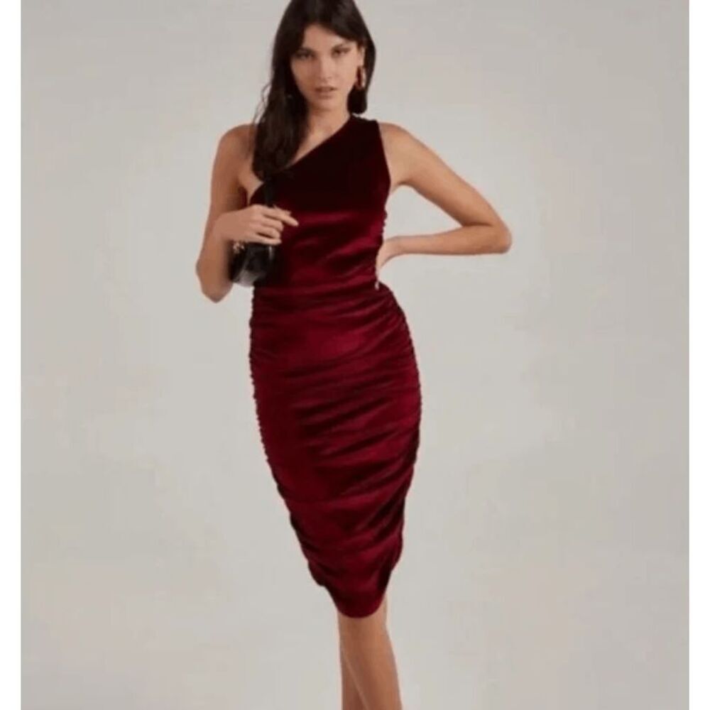 House Of Harlow 1960 Revolve Luxe Velvet Ruched Side One Shoulder Dress Small